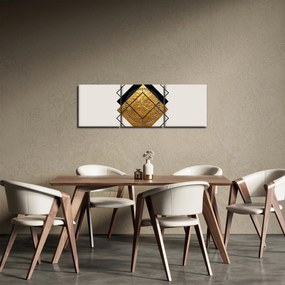 Obraz - Abstrakcja złoto-biała N⁰1 (z zegarem) (90x30 cm)