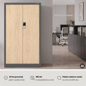 Szafa biurowa metalowa z zamkiem na szyfr antracytowa/dąb sonoma, 900x1850x400 mm: DANIEL Eco Design