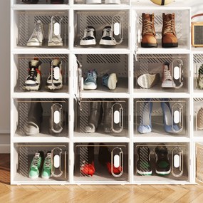 HOMCOM 8-częściowy regał na buty, stosowalne pudełka na buty do rozmiaru 46, drzwi magnetyczne, Plastik, 28 x 36 x 21 cm