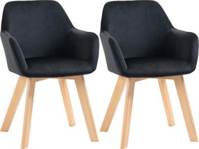 HOMCOM Krzesła Jadalniane Zestaw 2 Nowoczesny Design Aksamit Drewno Kauczukowe 54x57x80 cm Czarne | Aosom PL