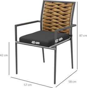 Outsunny Krzesła ogrodowe Krzesła na zewnątrz, Stylowe, mieszczące się w pogodzie, nowoczesne wzornictwo, 57 x 58 x 87cm, Czarny