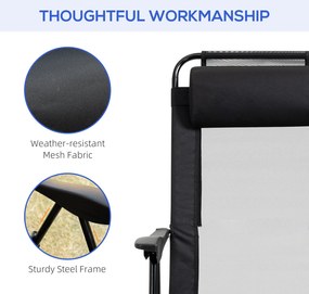 Outsunny Składane krzesło 2-pack, leżak, odporny na warunki pogodowe, oparcie regulowane w 5 pozycjach, metalowa rama, Czarny