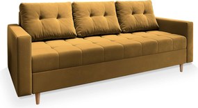 Masseno Sofa MILO z funkcją spania i pojemnikiem na pościel, Rozkładana sofa - Żółty, KRONOS 01