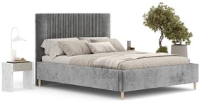 Szare tapicerowane łóżko dwuosobowe ze schowkiem ze stelażem 160x200 cm Etero – Maison de Rêve