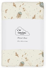 Jasnożółte prześcieradło dziecięce do łóżeczka z bawełny organicznej z gumką 60x120 cm Sea Garden – Cam Cam Copenhagen