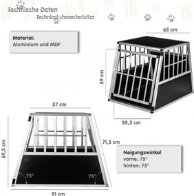 Aluminiowa skrzynia transportowa dla psów, 65 × 91 × 69,5 cm