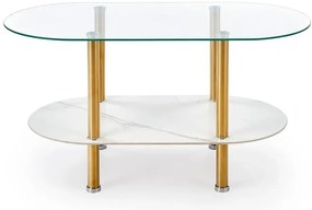 Ława szklana DUCAT 100x50cm biały marmur/transparentna/złota HALMAR