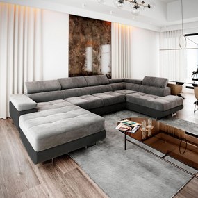 Masseno Narożnik CASONE z funkcją spania i pojemnikiem na pościel, Rozkładana sofa - Jasnoszary, MONOLITH 84 + MONOLITH 95