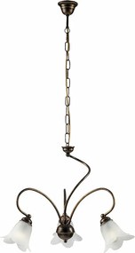 Alice żyrandol lakierowane brązowe żelazo, złote zdobienia, klosze alabastrowe, 3 lampy, Ø50 H106