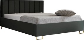 Łóżko tapicerowane MALIBU, wezgłowie, obicie MONOLITH, pojemnik na pościel, podnośnik gazowy, wysokość spania 39 cm, 120x200 cm, Ciemno Zielony