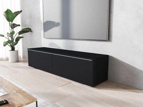 Nowoczesna szafka RTV 140 cm do salonu – 2-drzwiowa, bezuchwytowa, czarny grafit mat, stojąca lub wisząca