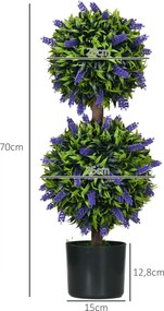 HOMCOM Drzewka Lawendowe, Zestaw 2 szt., Sztuczna Roślina, z Cementową Donicą, Ø15x70 cm, Zielony