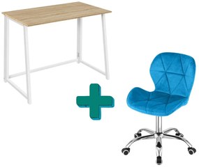 Zestaw do biura – składany stół ZARIMO 80×40 cm biały + krzesło biurowe AVOLA VELVET niebieskie
