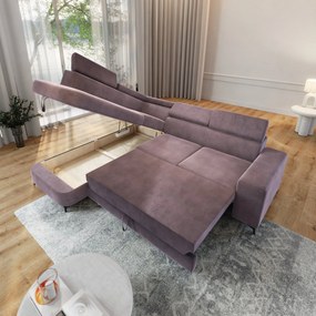 Masseno Narożnik ALVORO z funkcją spania i pojemnikiem na pościel Narozniki L, Rozkładana sofa - Wrzosowy, MONOLITH 62