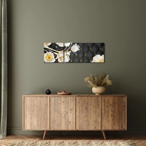 Obraz białych kwiatów róży (z zegarem) (90x30 cm)