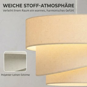 HOMCOM Lampa wisząca z 3 kloszami w wyglądzie lnu, nowoczesna lampa sufitowa z regulacją wysokości, beżowa, żarówki nie są dołączone | Aosom PL
