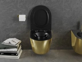 Mexen Lena miska wc Rimless z deską wolnoopadającą slim, duroplast, czarna mat/złota - 30224076