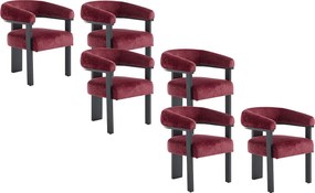 Zestaw 6 krzeseł z podłokietnikami z teksturowanej tkaniny i czarnego drewna kauczukowego - Bordowy - LIVELIA od Pascal Morabito