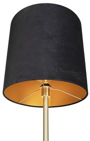 Lampa podłogowa mosiądz klosz welurowy czarny 40cm - Simplo klasyczny/Antyczny Oswietlenie wewnetrzne