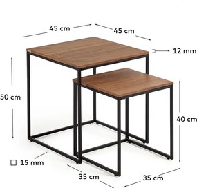Stoliki zestaw 2 szt. z blatem w dekorze orzecha 45x45 cm Yoana – Kave Home