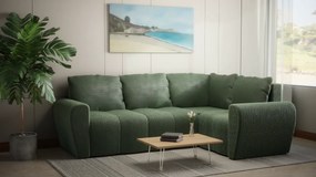 Komfortowa sofa narożna BUENO II z funkcją spania, tapicerowana w niebieskim kolorze, schowek pod siedziskiem