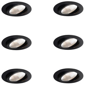 Zestaw 6 reflektorów wpuszczanych czarnych 9,5 cm z LED 1300 lm ściemnialne IP23 - Gaius Nowoczesny Oswietlenie wewnetrzne