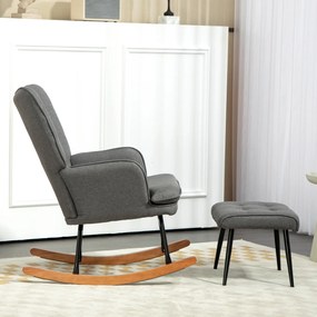 HOMCOM Fotel Bujany z Podnóżkiem, Komfortowy, do 130 kg, Wygląd Lnu, 64x89x90cm, Ciemnoszary