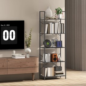 HOMCOM Regał na książki, stojący regał 5 półek, industrialny regał biurowy z metalowym stelażem, otwarty regał do przechowywania do salonu, biura, gabinetu, 60x30x170,5 cm, Czarny