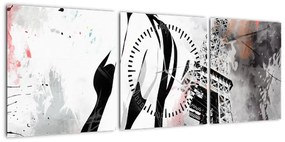 Obraz - Dama i Wieża Eiffla (z zegarem) (90x30 cm)