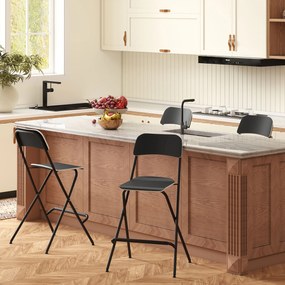 HOMCOM Zestaw 2 Hockerów Barowych, składane hockery z stalową ramą, do kuchni, jadalni, czarny