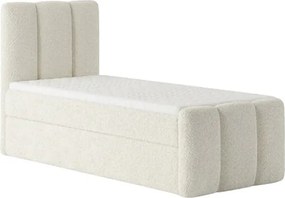 Stylowe łóżko tapicerowane KORA 90x200 cm w tkaninie CENTAUR 1 złamanej bieli