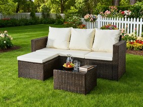 Narożnik ogrodowy (3-osobowa sofa, pufa, stolik) OTTIMO brązowy + pokrowiec GRATIS