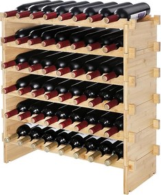Stojak na Wino do Układania w Stosy na 48 Butelek SucceBuy , 6-Poziomowa Półka Ekspozycyjna z Drewna Bambusowego