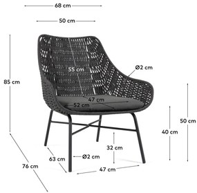 Czarny ręcznie pleciony fotel zewnętrzny Kave Home Abeli