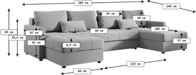 Rozkładana sofa narożna w kształcie U VENORIA 285x146 cm, kremowa + 2 poduszki GRATIS