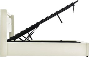 Łóżko ze schowkiem 160 x 200 cm - Biały PU - Łóżko z regulowanym oświetleniem LED - Stelaż z listew - Bez materaca