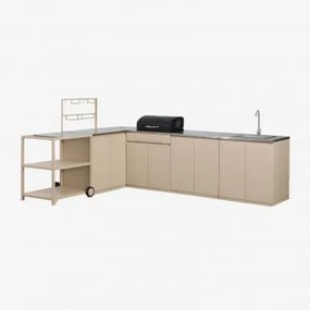 Kuchnia Modułowa Narożna Zewnętrzna 6-częściowa Z Zlewem, Schowkiem I Grillem Węglowym Ze Stali Rivana Kremowa Tapioca - Sklum