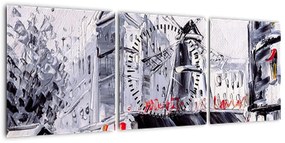 Obraz - Ulica w Paryżu, obraz olejny (z zegarem) (90x30 cm)