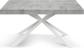 Stół drewniany, wykończenie cementowe, biała podstawa X, rozkładany 140x90 - CAMAIORE