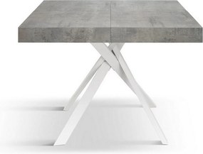 Stół drewniany cementowo-szary, białe metalowe nogi 95x90-145x90cm - FORTE DEI MARMI