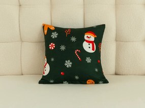 Poszewka na poduszkę z mikrofibry SNOWMAN AND GINGERBREAD 45x45 cm, zielony