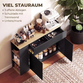 HOMCOM Sideboard, kredens, duża komora szafkowa, 3-stopniowy regał, szuflada, czarny, 110 x 29,5 x 82 cm | Aosom PL