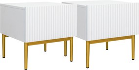 Zestaw 2 szt. szafka nocna stolik z szufladą i metalowymi nogach Nicole - biały mat / złote nóżki