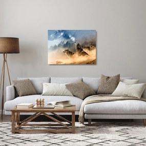 Obraz na szkle - wilki wyjące do księżyca (70x50 cm)
