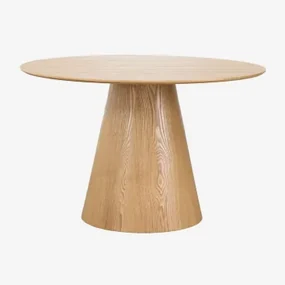Aura Okrągły Drewniany Stół Jadalny Fornir Jesionowy & Ø120 Cm & Fornir Jesionowy - Sklum
