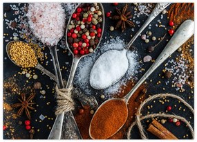 Obraz na szkle łyżek z przyprawami (70x50 cm)