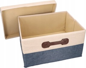 Organizer Tekstylny Granatowy 46x36x28 cm Beżowy Pudełko z Pokrywą do domu