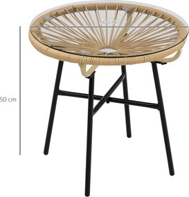 Outsunny Stolik Ogrodowy Boho PE-Rattan Hartowane Szkło Beżowy Odporność na Warunki Atmosferyczne | Aosom PL