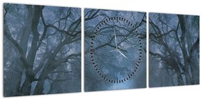 Obraz lasu we mgle (z zegarem) (90x30 cm)