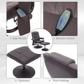 HOMCOM Fotel do Masażu Relax z Podnóżkiem 10 Punktów Wibracji Elegancki Brązowy | Aosom PL